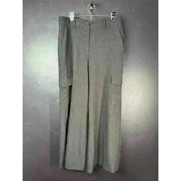 Adrianna Papell Women’s Pinstripe Wide-Leg Utility Pant with Cargo pockets - 8 - Picture 1 of 7